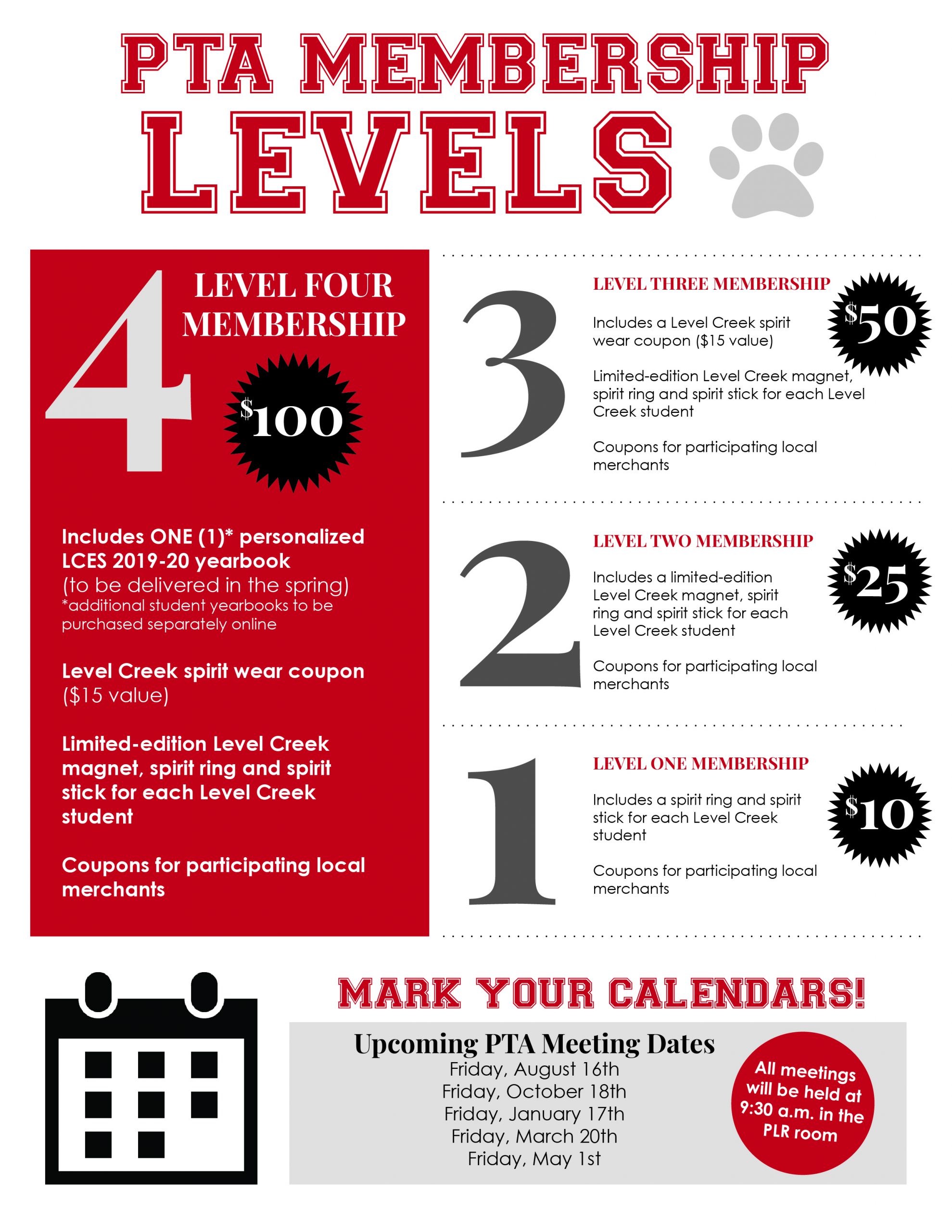 Membership Levels Level Creek Elementary PTA